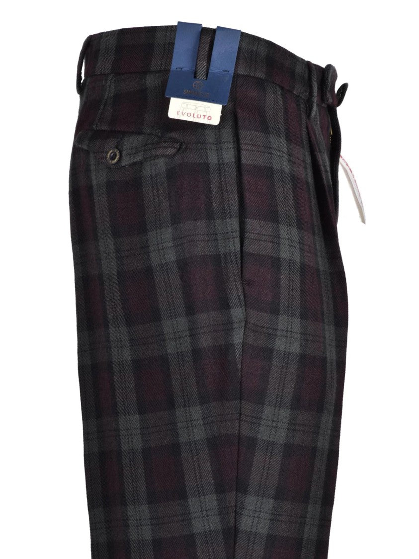 Santaniello Green Virgin Wool Plaid Pants