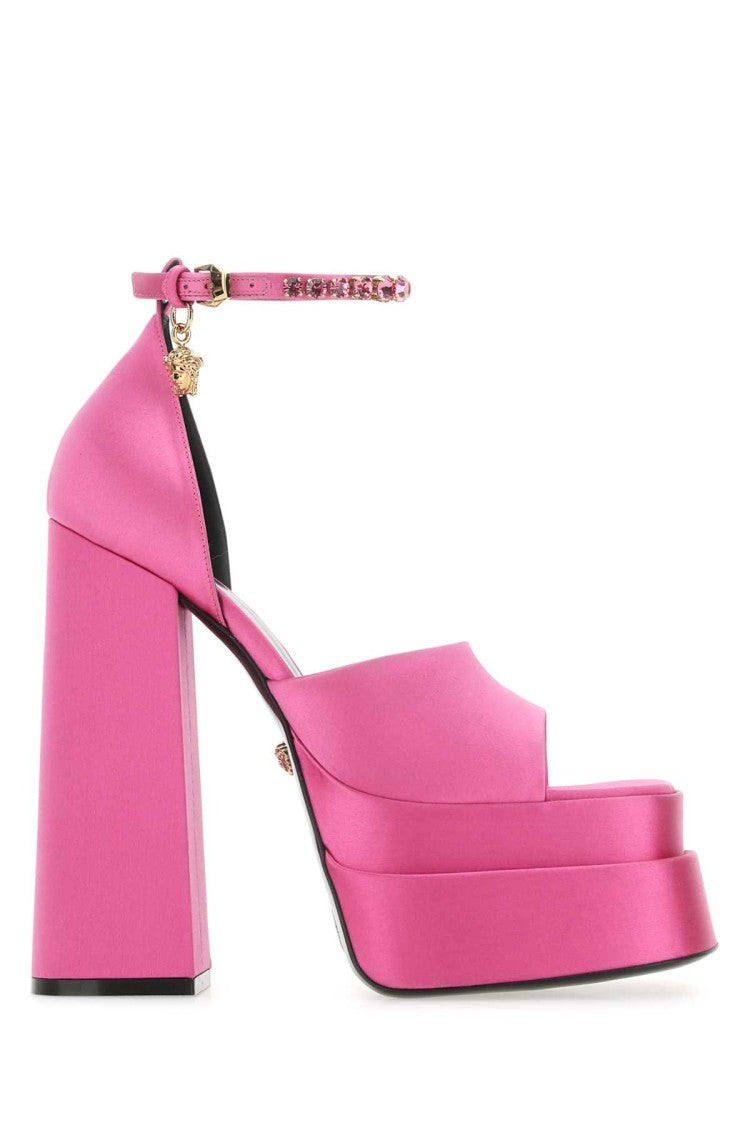 Versace Fuchsia Satin Medusa Aevitas Sandals