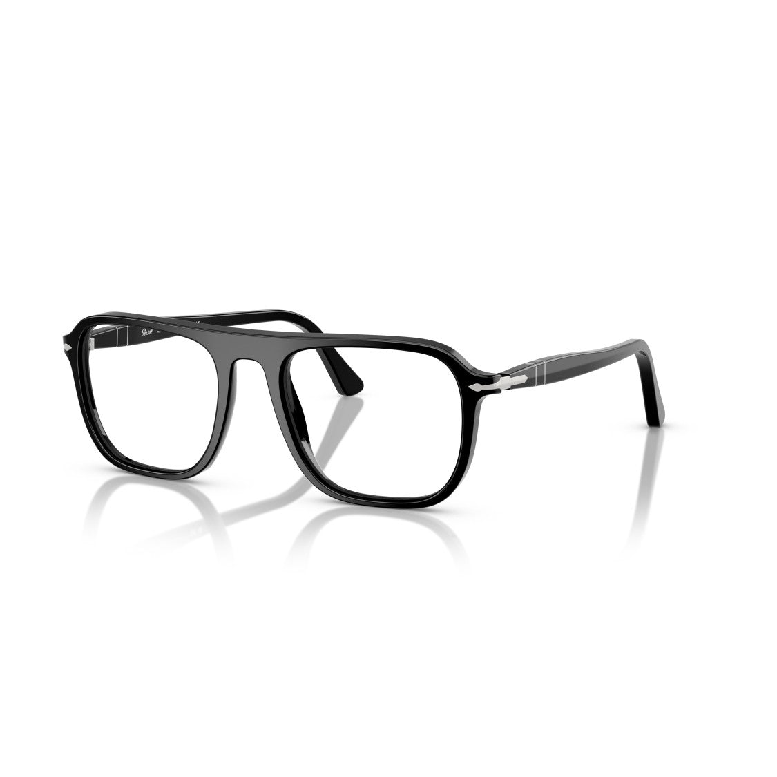 Persol 0Po3359v Glossy Black Rectangular Acetate Eyeglasses With Silver Accents