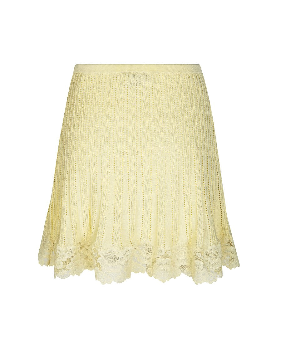 Self-Portrait Pointelle Skirt In Yellow