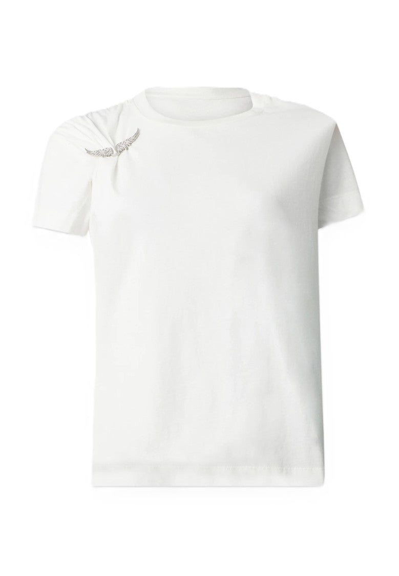 Zadig & Voltaire White Wing-Shaped Embellishment T-Shirt