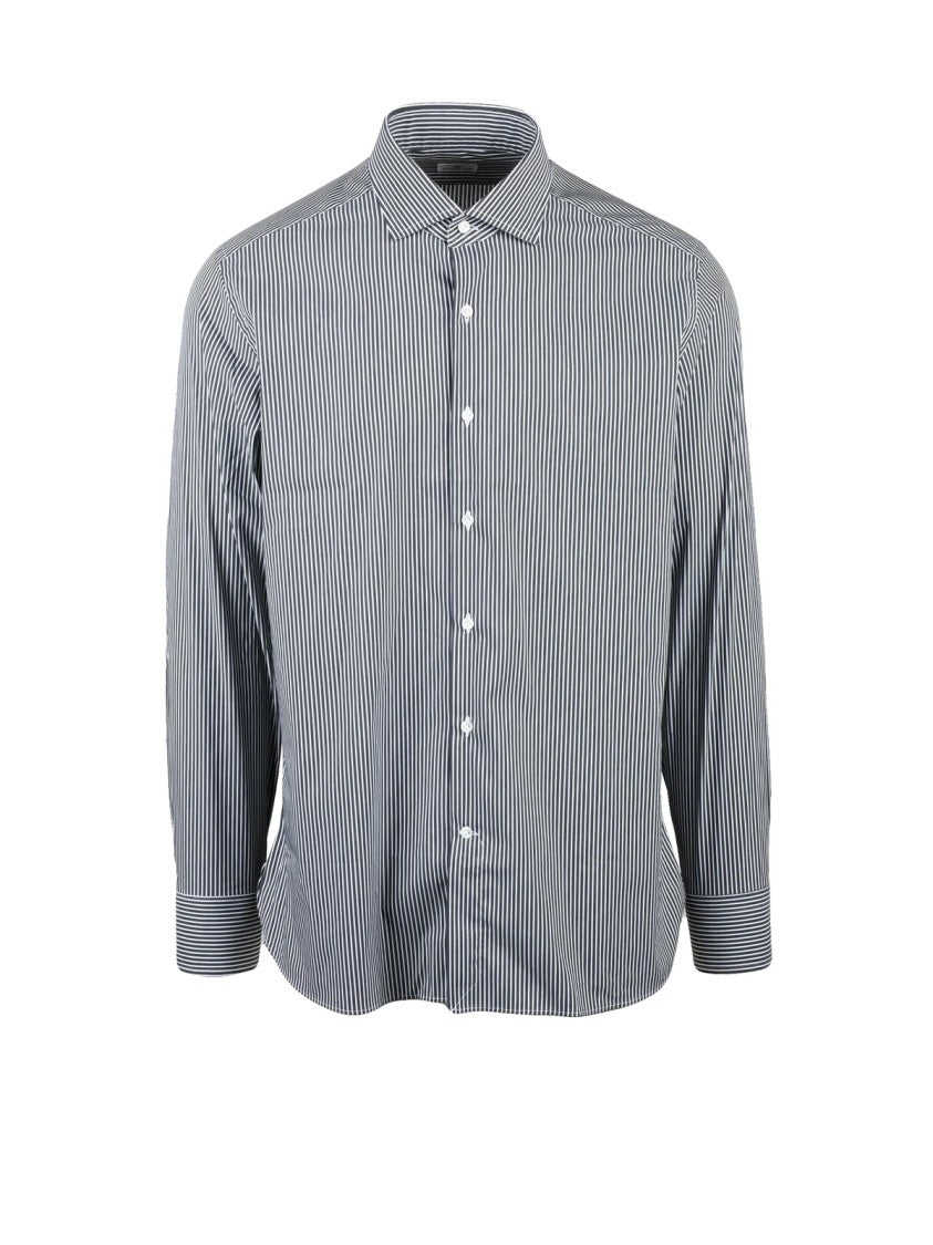 Sonrisa Long-Sleeve Technical Shirt With Fine Vertical Stripes