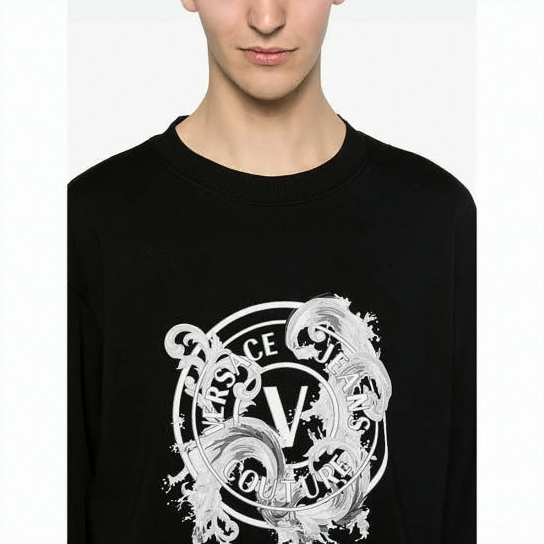 Versace Long-Sleeve Black T-Shirt With Artistic White Graphic