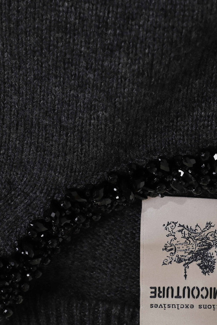 Semi Couture Cropped Gray Sweater With Rhinestone Embellishments