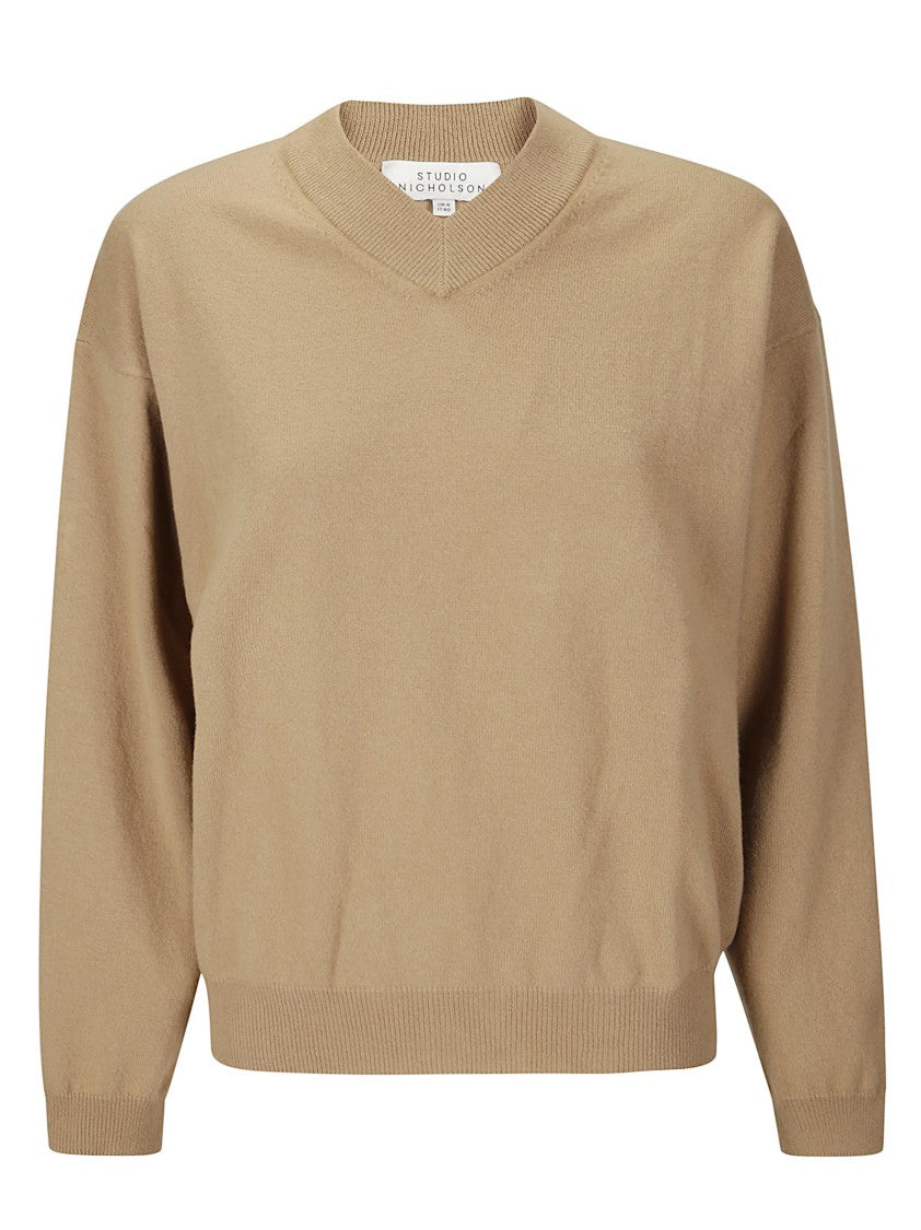 Studio Nicholson Dropped Shoulder V-Neck Sweater