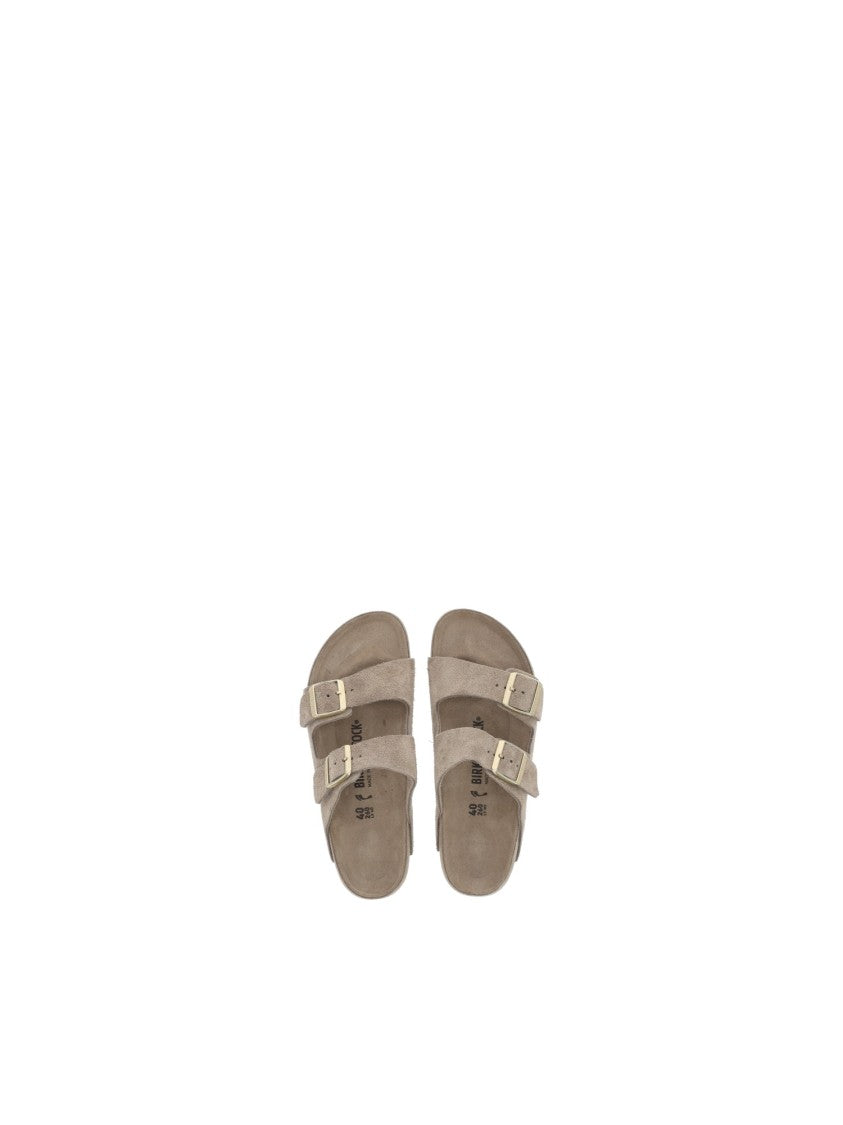 Birkenstock Taupe Arizona Suede Leather Slide Sandal