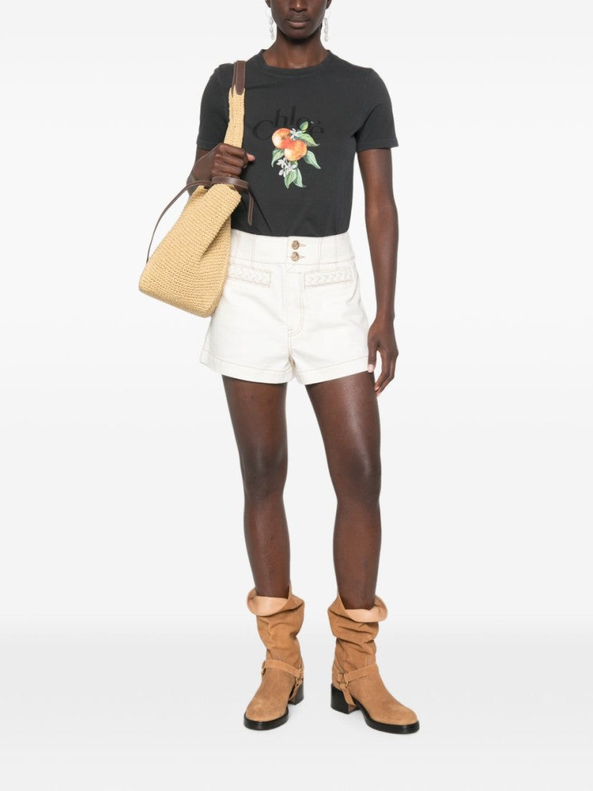 Chloé Black Slightly Cropped Colorful Fruit T-Shirt