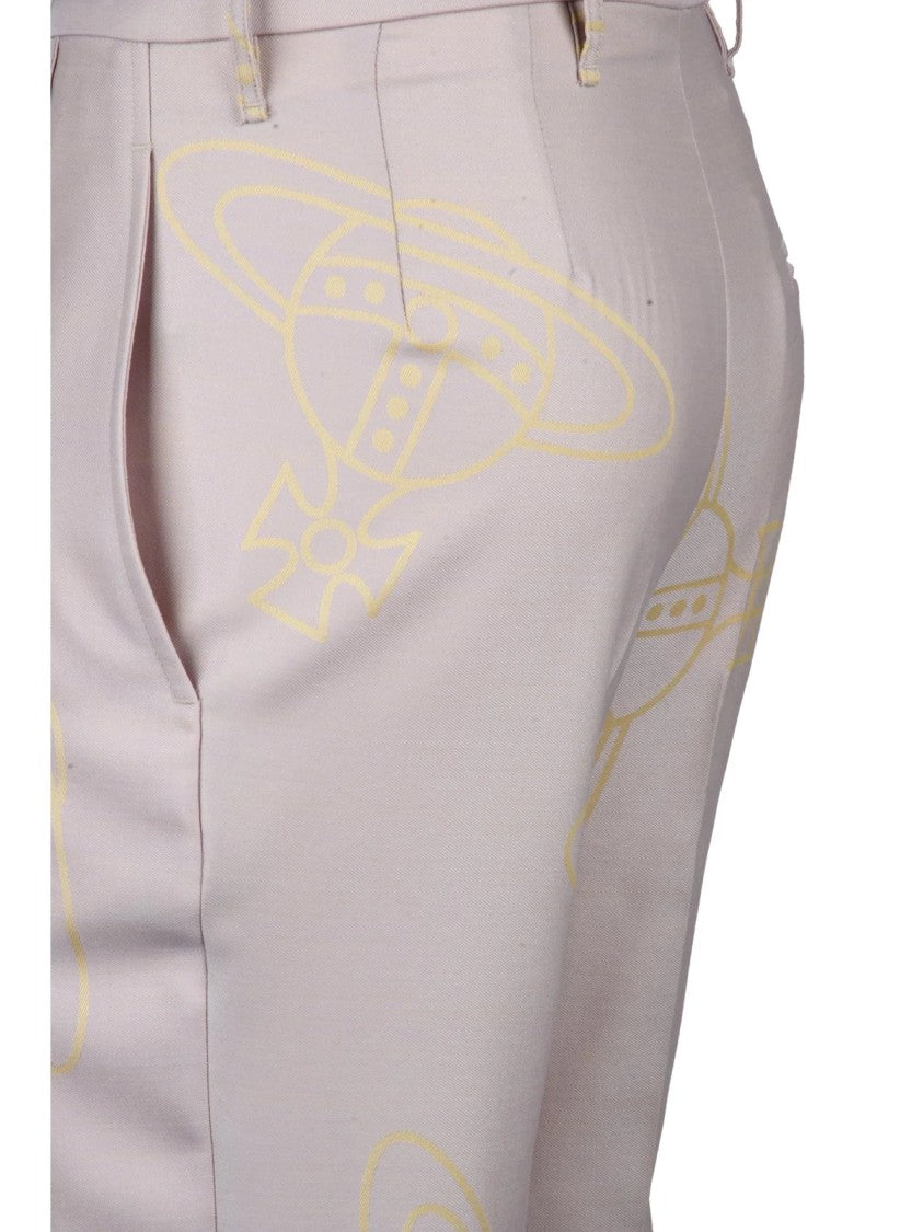 Vivienne Westwood High Waist Beige Trousers With Tapered Leg Design
