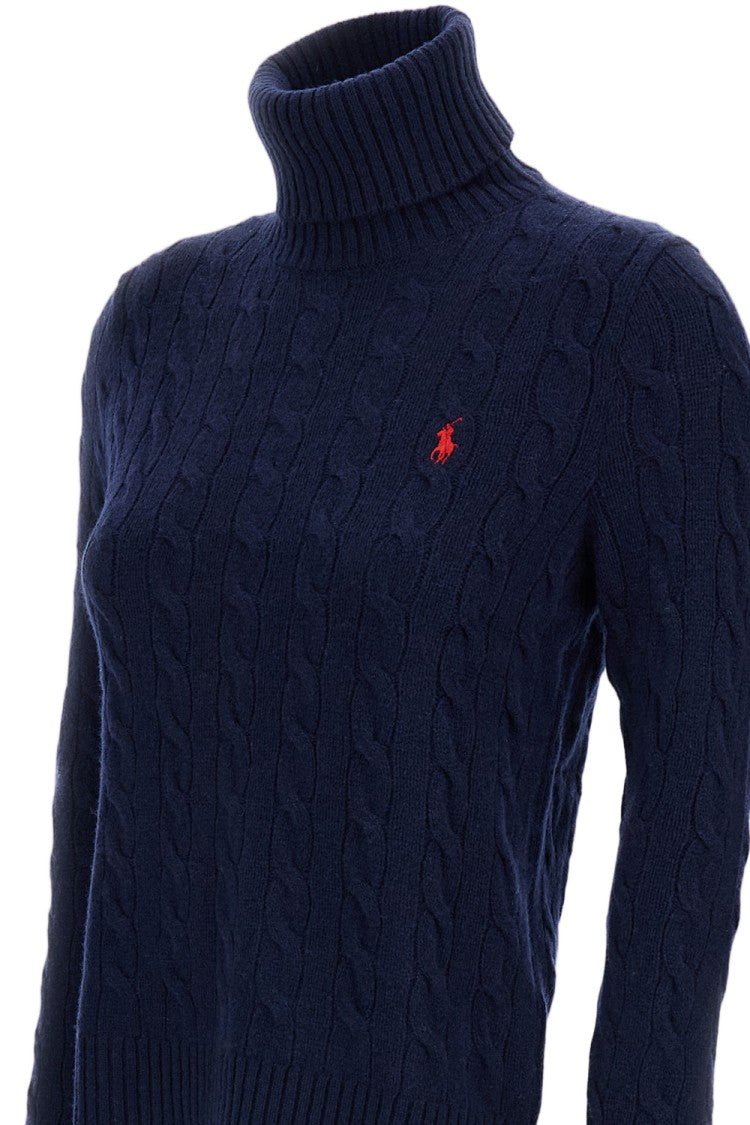 Polo Ralph Lauren Beige Cable-Knit Wool-Cashmere Blend Turtleneck Sweater