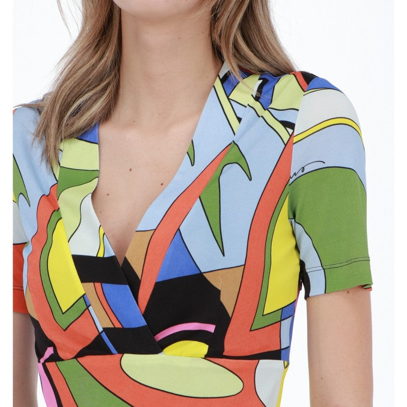 Moschino Multicolor Geometric Print Short V -Neck Dress