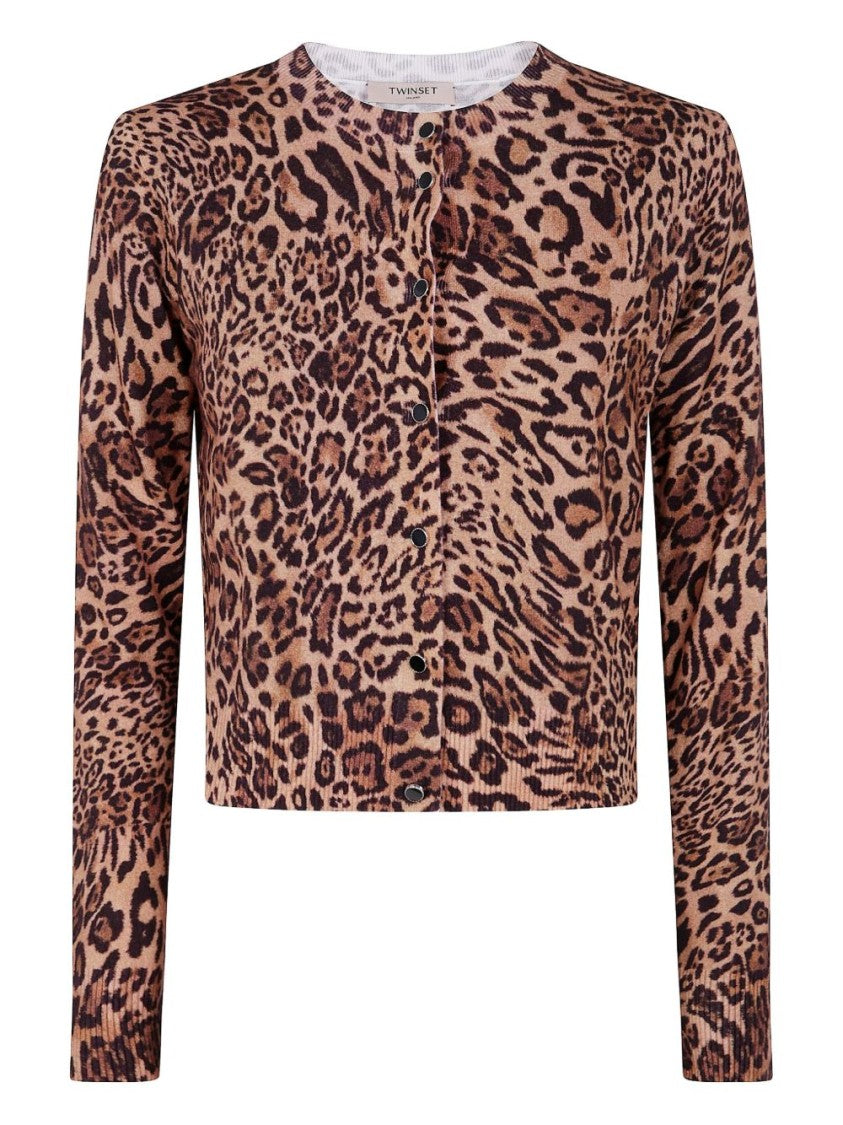 Twin-Set Cropped Cardigan With Animal Print