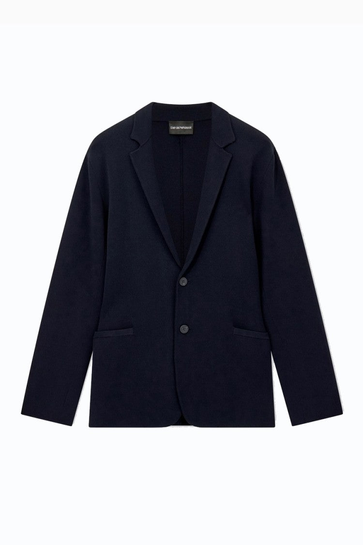 Emporio Armani Navy Two-Button Patch Pocket Viscose-Blend Blazer