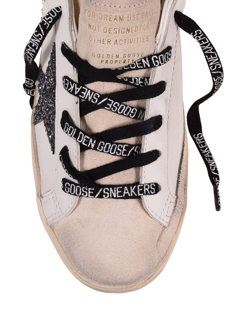 Golden Goose Super-Star Leather Upper Glitter Star Heel And Spur Metal Lettering