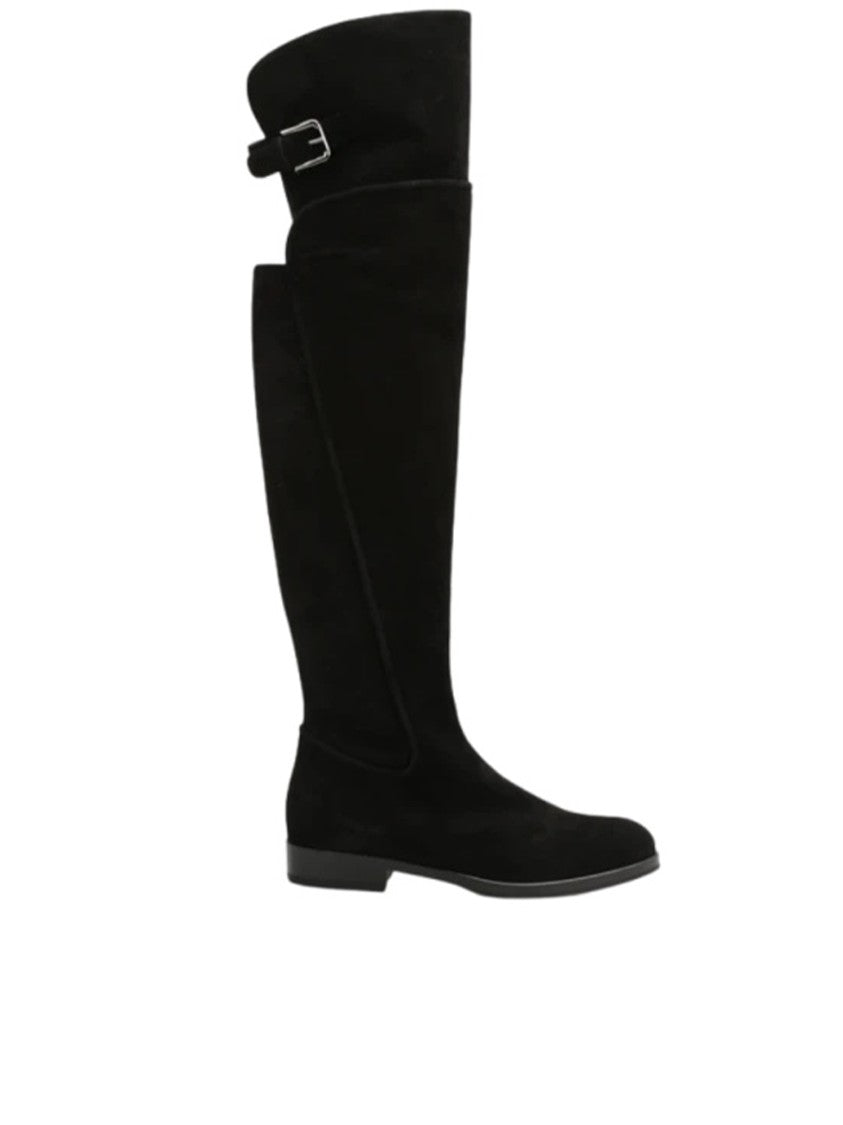 Dolce & Gabbana Tall Black Leather Decorative Buckle Boots