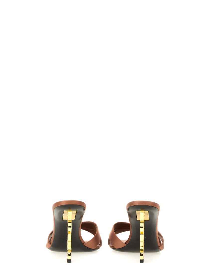 Saint Laurent Brown Satin Finish Mule With Crossed Straps