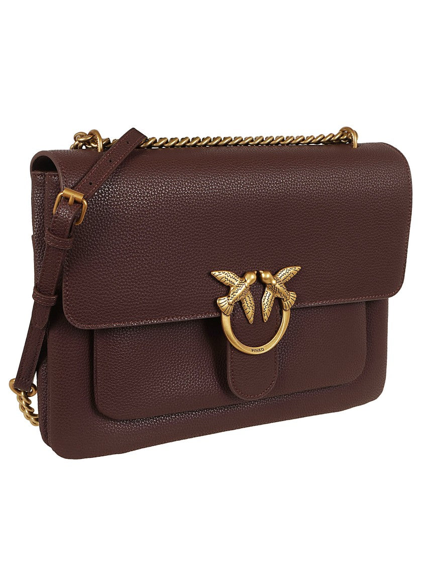 Pinko Structured Brown Leather Crossbody Bag
