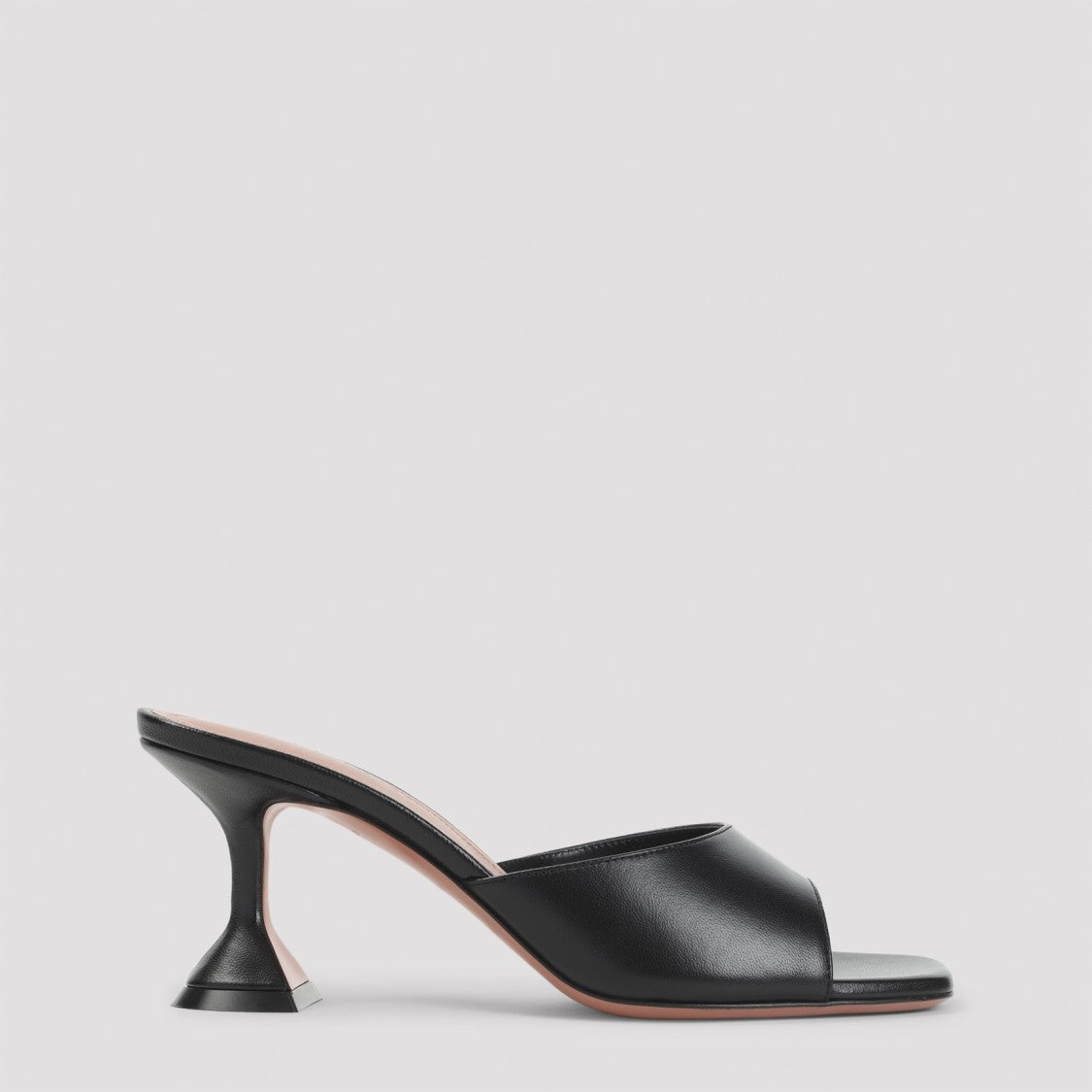 Amina Muaddi Open-Toe Black Nappa Leather Mules With Flared Heel