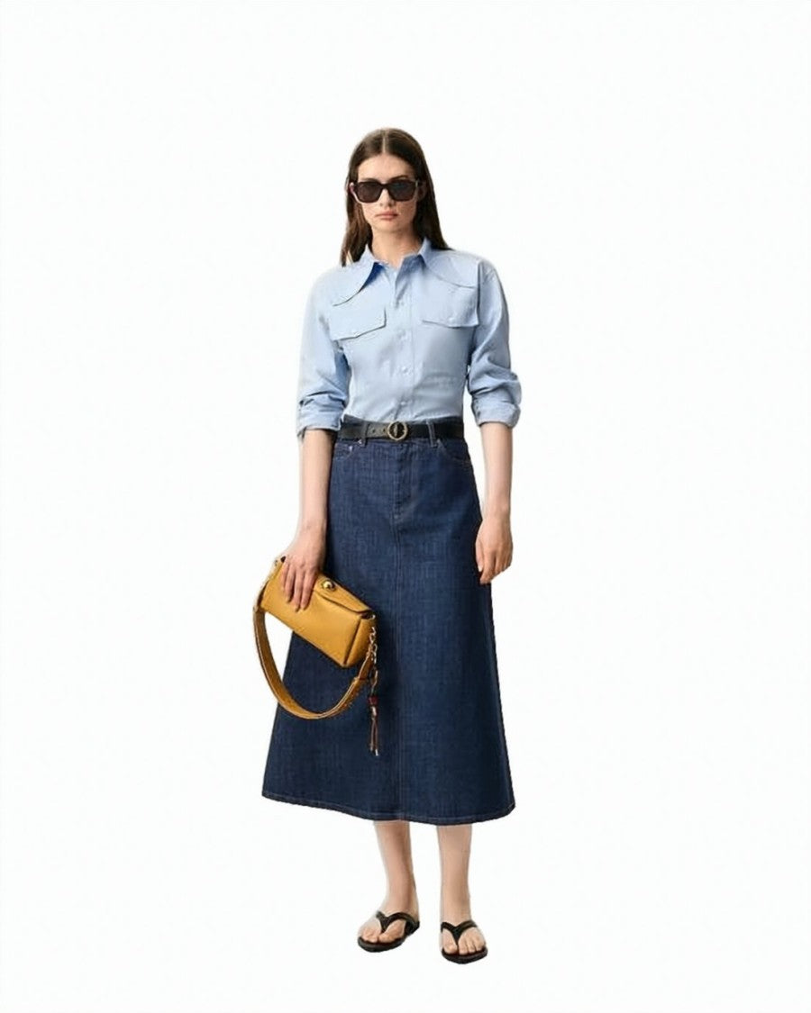 Ami Paris A-Line Denim Long Skirt With High Waist