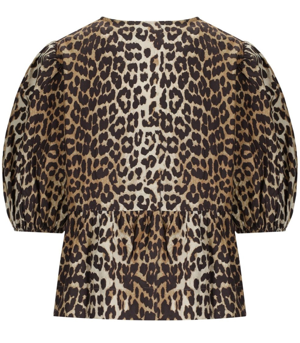 Ganni Peplum Animal Print Blouse