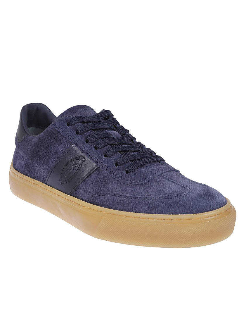Tod's Blue Leather Low-Top Sneakers With Contrasting Rubber Sole