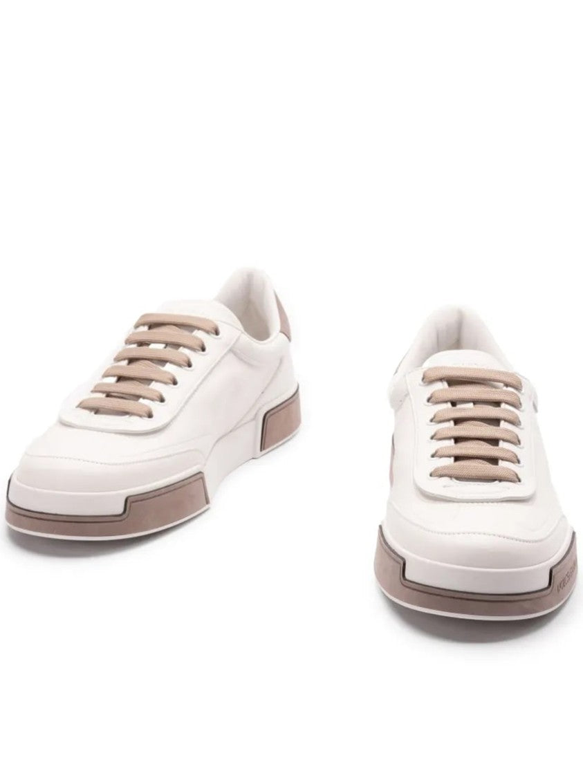 Dolce & Gabbana Beige Francesinha Debossed Logo Heel Sneakers