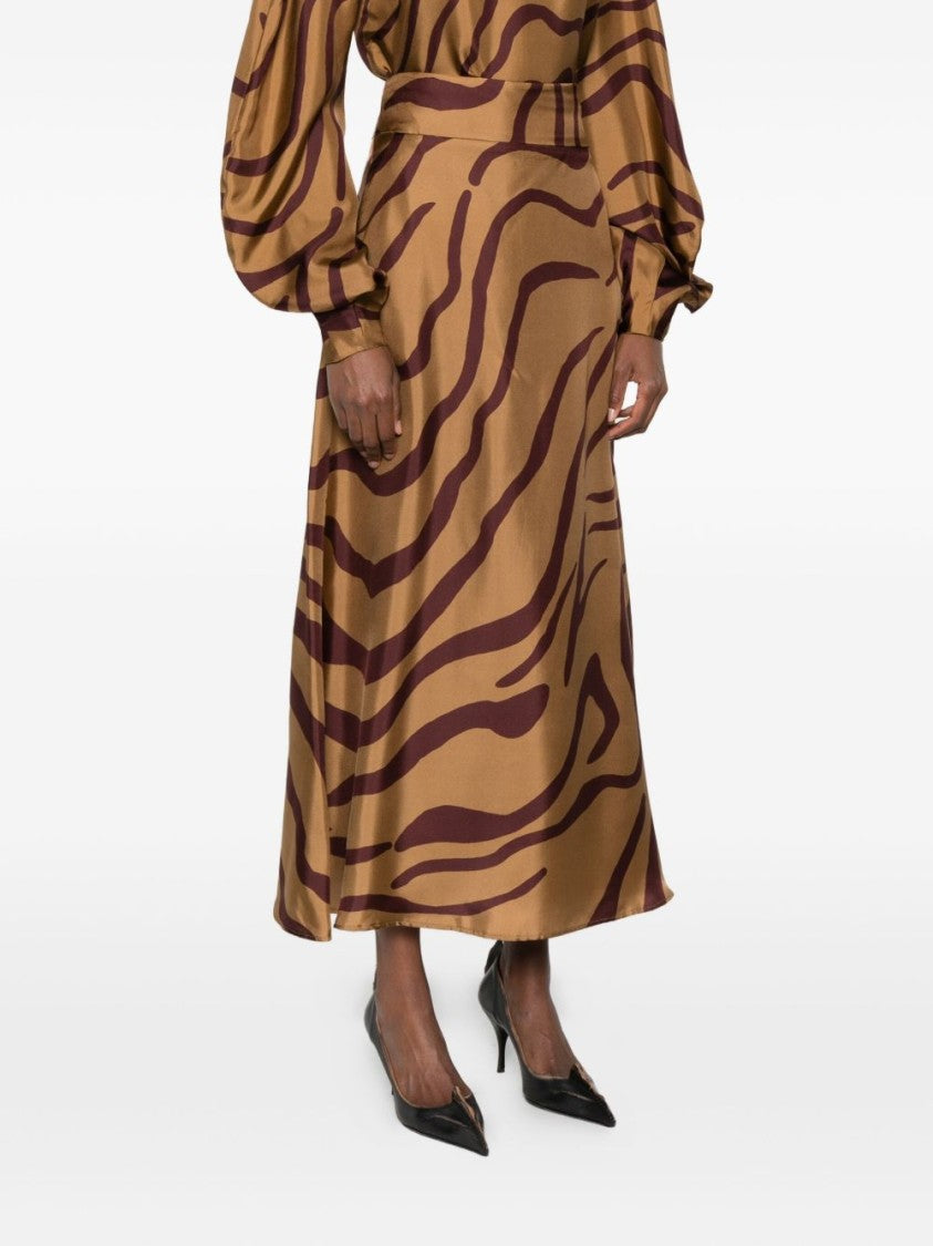 Raquel Diniz Midi-Length Silk Skirt With Abstract Zebra Print