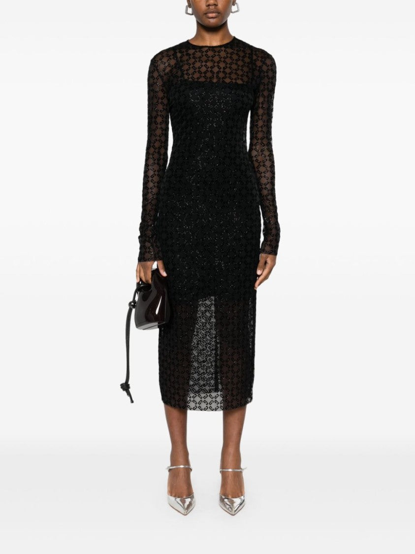 Givenchy Black Flocked Logo Teardrop Fastening Dress
