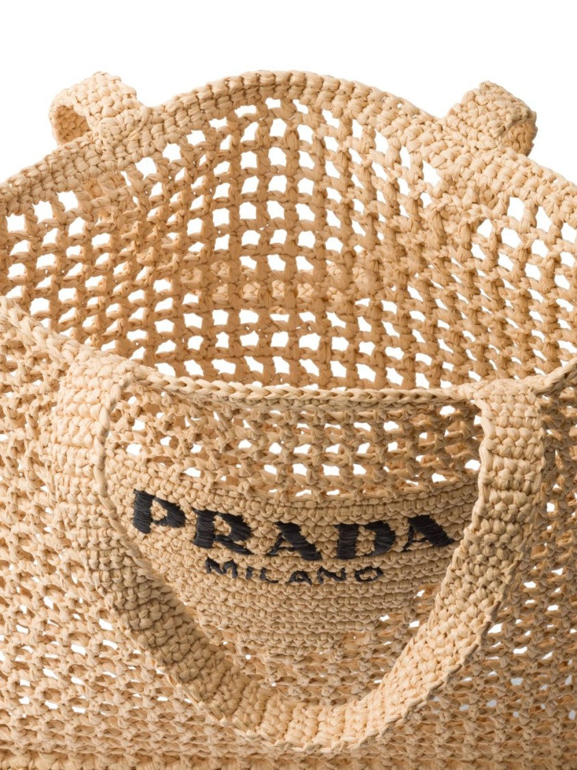 Prada Rectangular Woven Tote Bag With Triangular Patch
