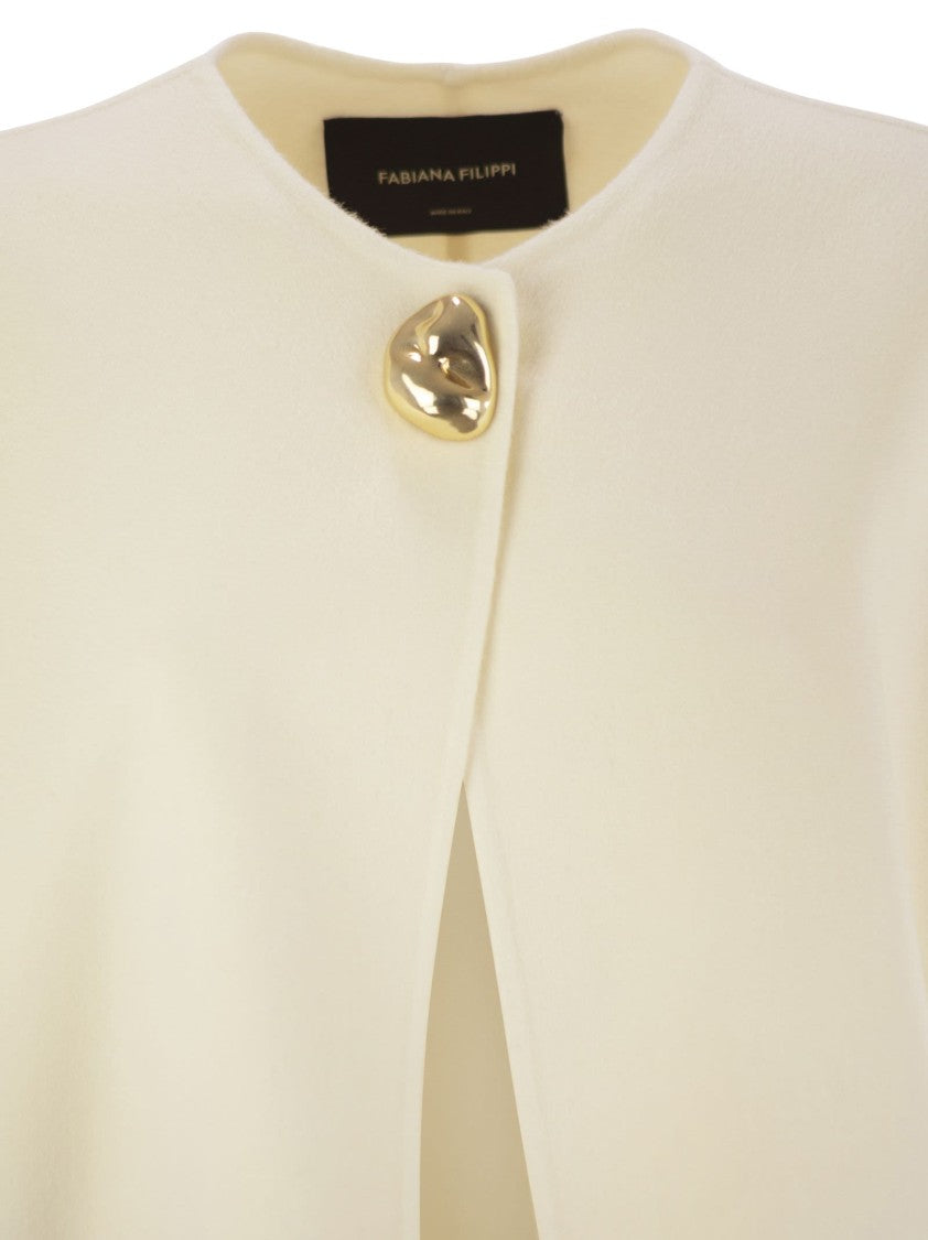 Fabiana Filippi Double Cashemere Coat With Jewelled Button