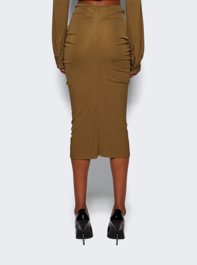 Christopher Esber Vivenda Drape Midi Skirt Olive Green