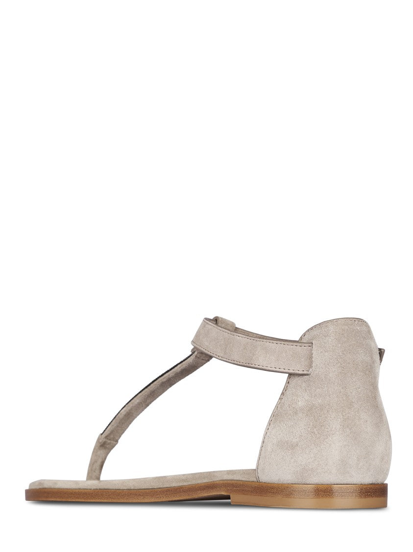 Brunello Cucinelli Flat T-Strap Sandals With Delicate Buckle Closure