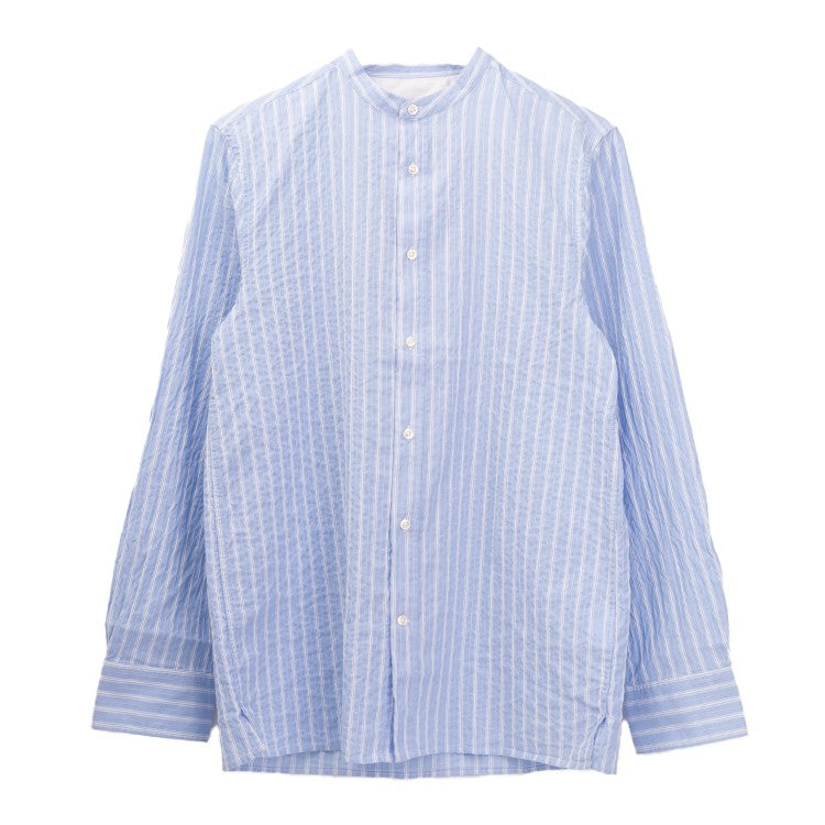 Officine Generale Band Collar Shirt With Gathered Pleats
