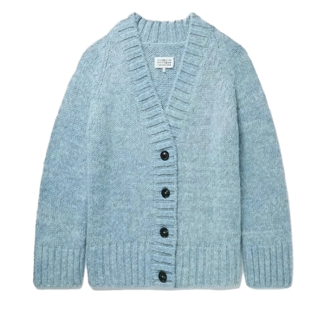Maison Margiela V-Neck Textured Knit Cardigan With Ribbed Trims