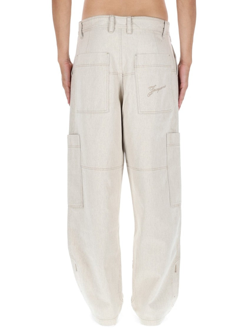 Jacquemus Relaxed Wide-Leg Beige Jeans With Utility Pockets