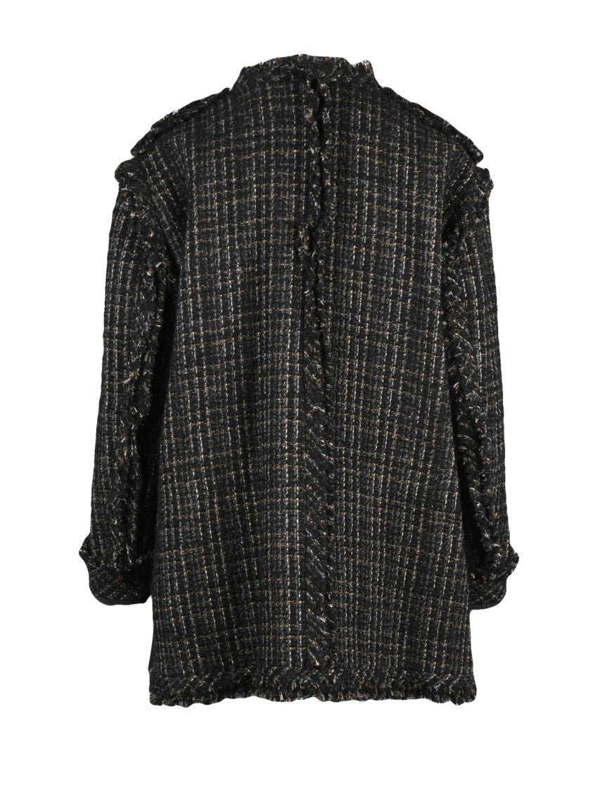 Sacai Black Patchwork Wool-Blend Coat