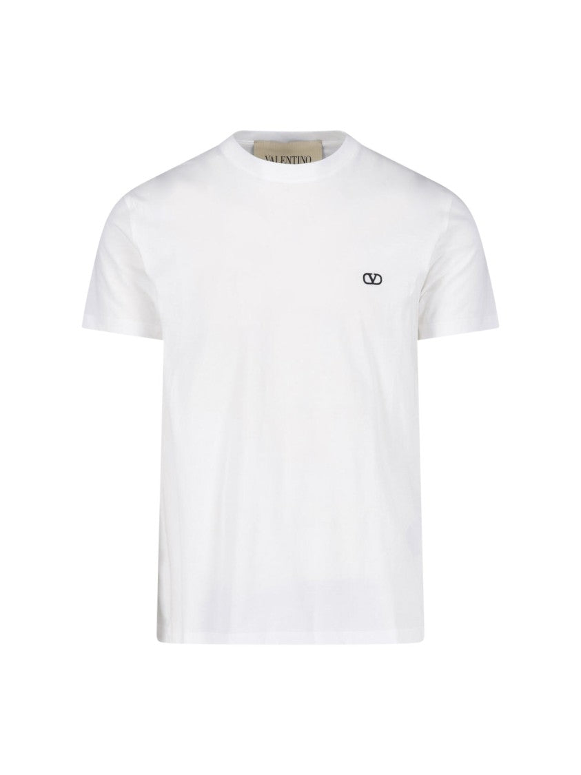 Valentino White Short-Sleeve Crew Neck Embroidered Logo Cotton T-Shirt