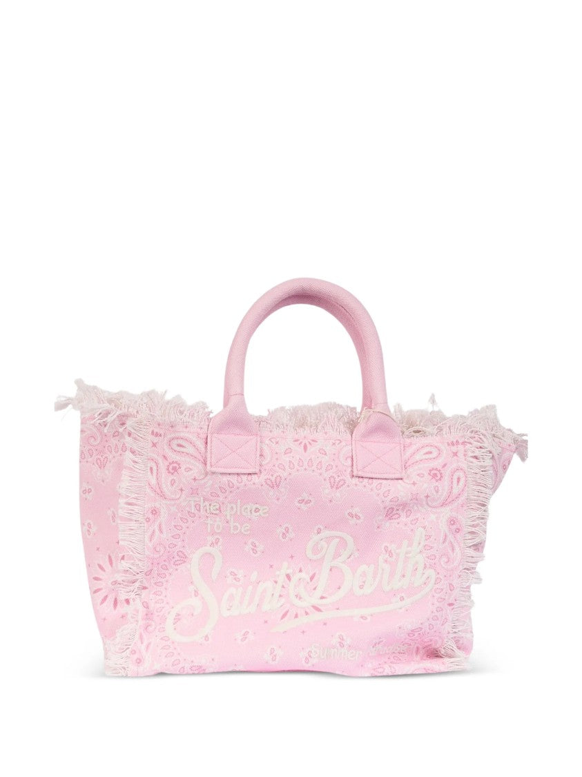 Mc2 Saint Barth Bandana-Inspired Pink Tote Bag With Frayed Edges