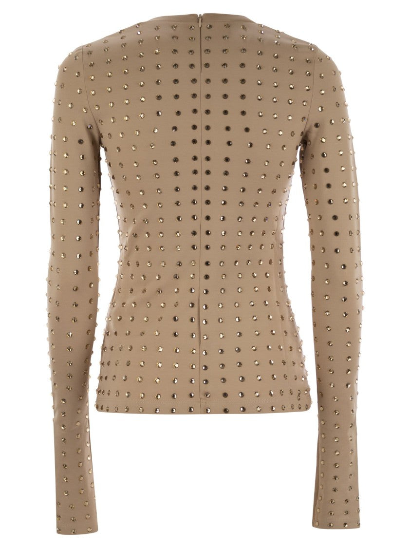 Sportmax Negus - Scuba Jersey T-Shirt With Rhinestones