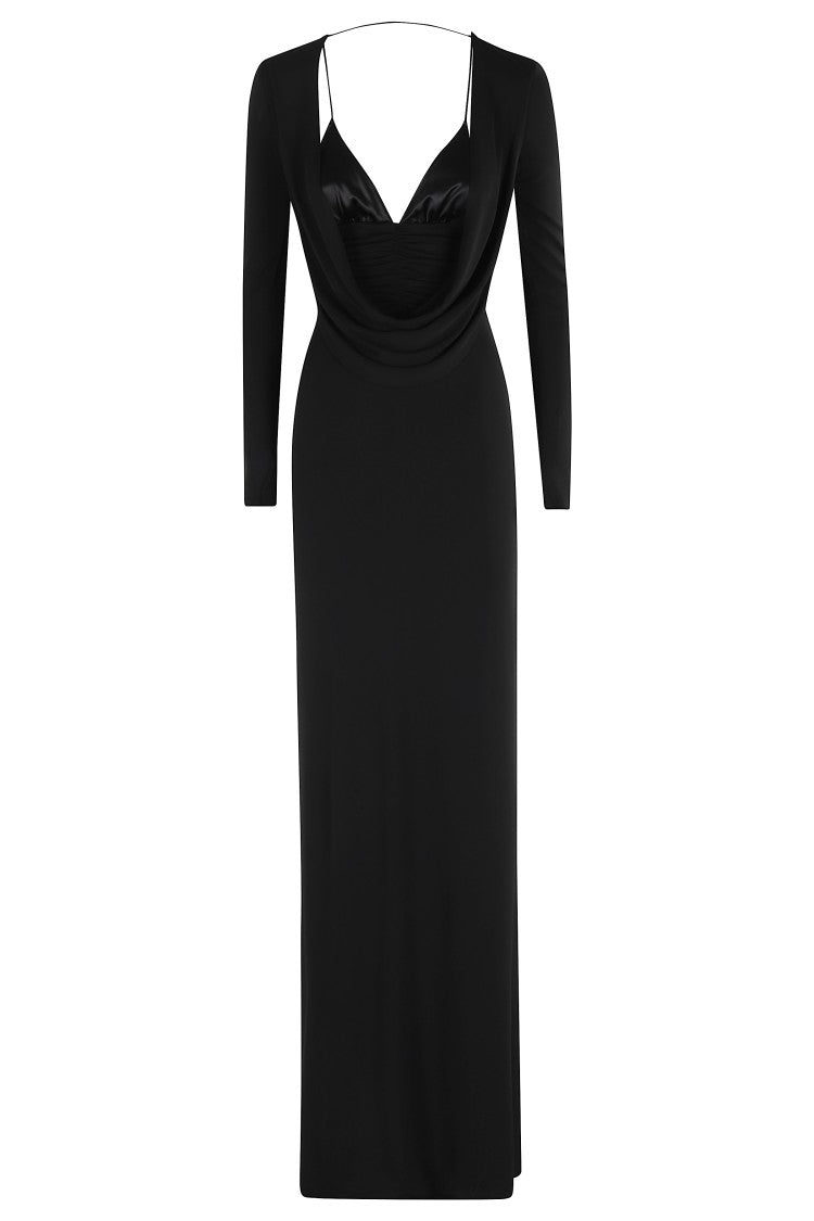 Elisabetta Franchi Draped Black Maxi Dress With Deep Neckline