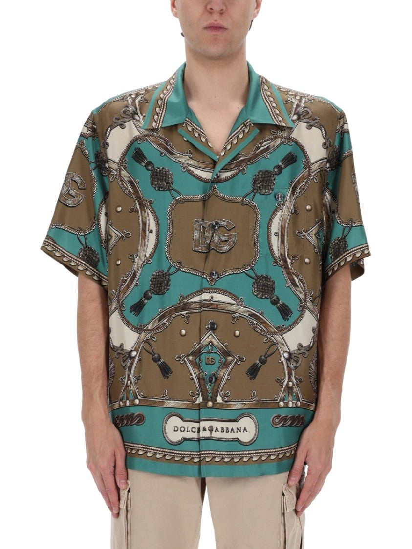 Dolce & Gabbana Teal Hawaii Silk Baroque Shirt