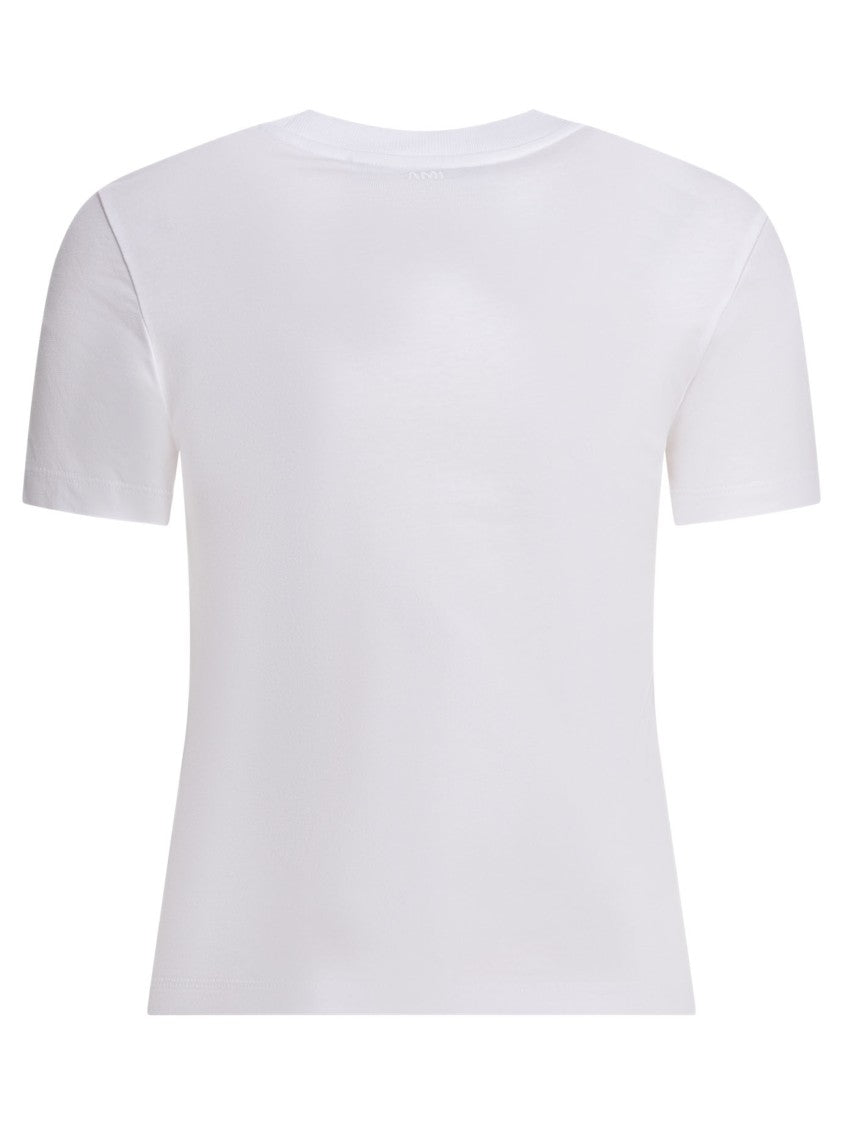 Ami Paris Minimalistic White T-Shirt With Subtle Logo Embroidery