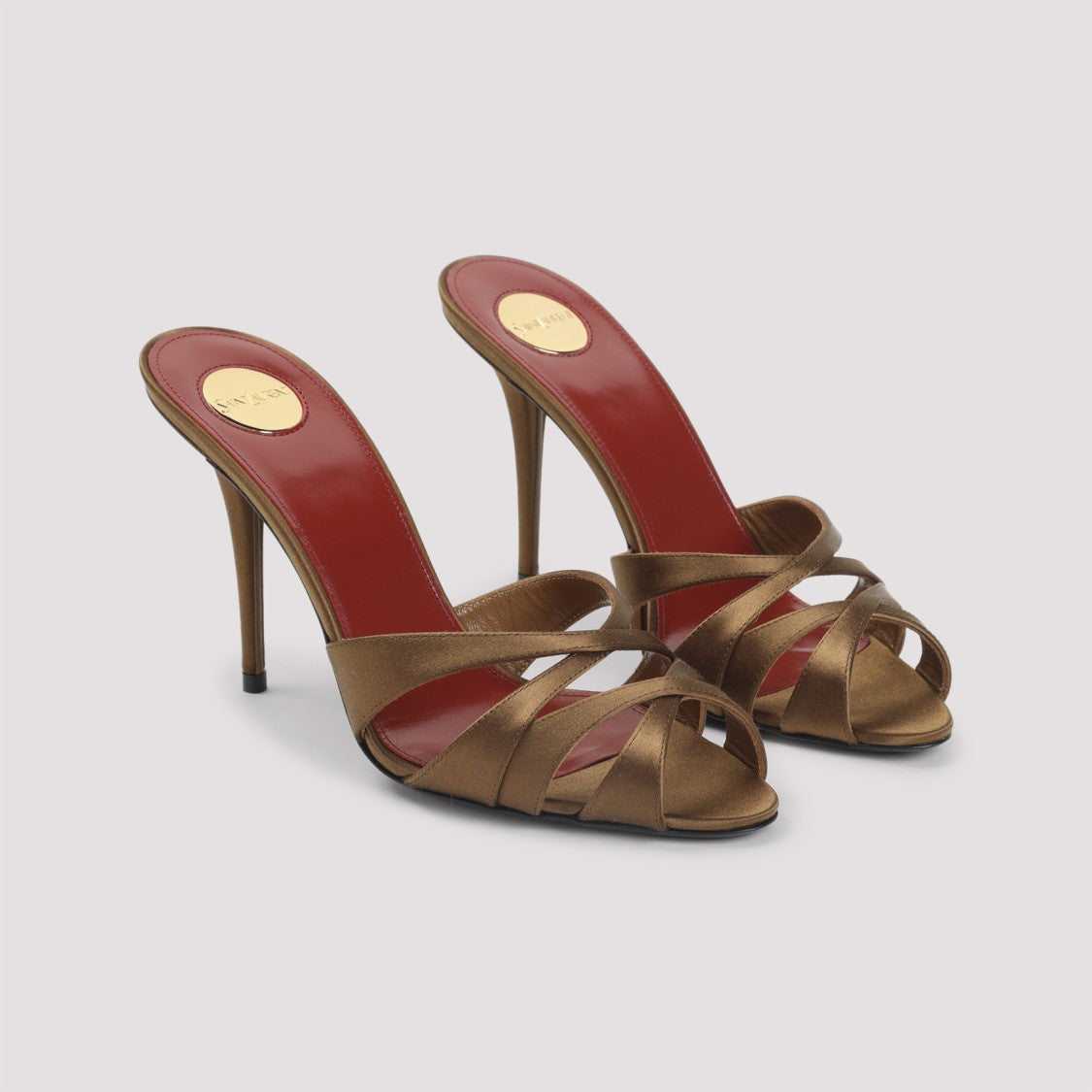 Saint Laurent Deep Cognac Brown Satin Chandelle 95 Sandals