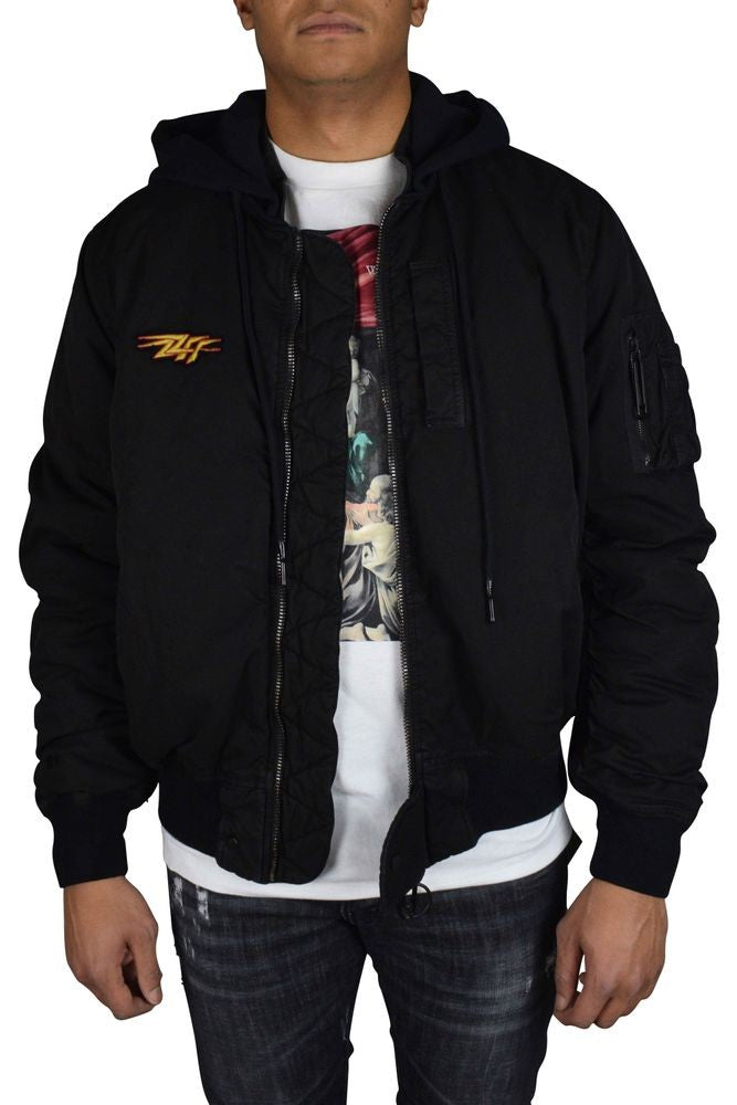 Off-White Black Cotton Bomber Jacket With Iconic Branding