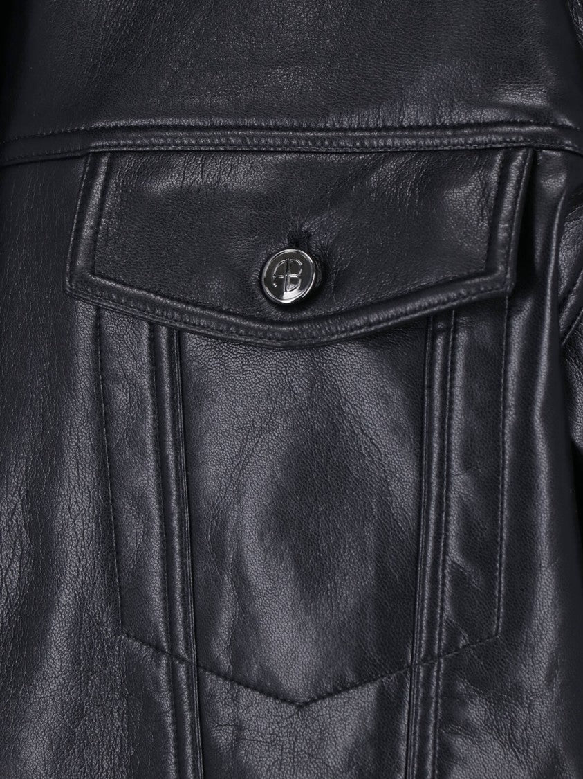 Anine Bing Black Leather Blend Rory Jacket With Classic Collar