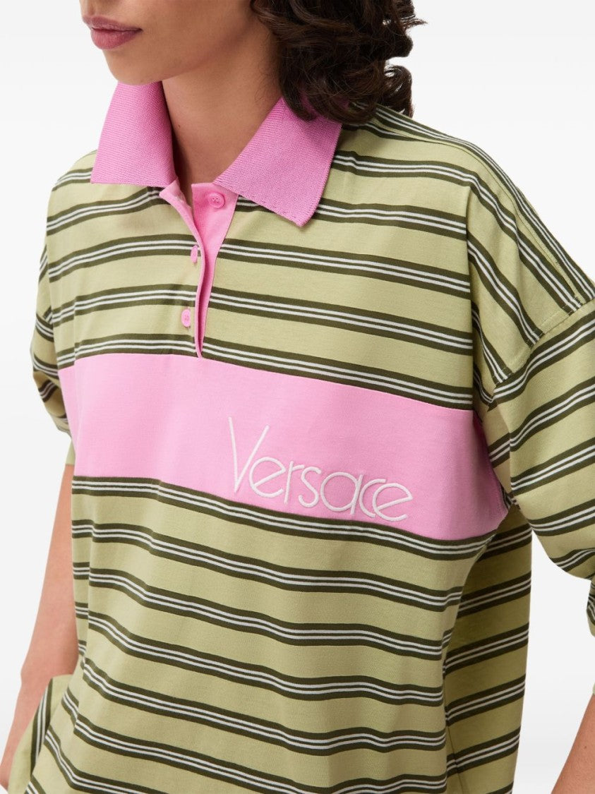 Versace Black Striped-Intarsia Cotton Polo Shirt