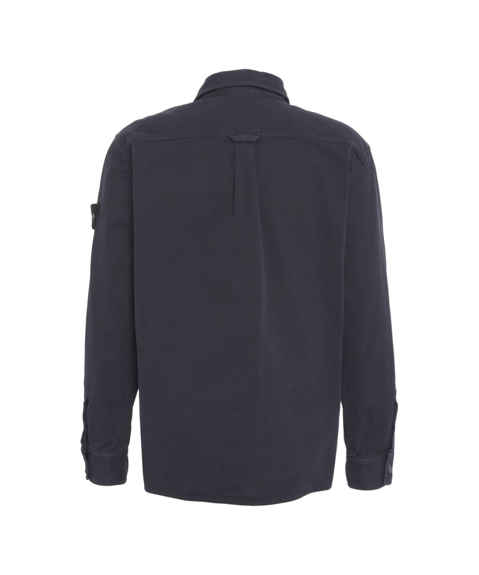 Stone Island Button-Up Cotton Overshirt With Logo Detail