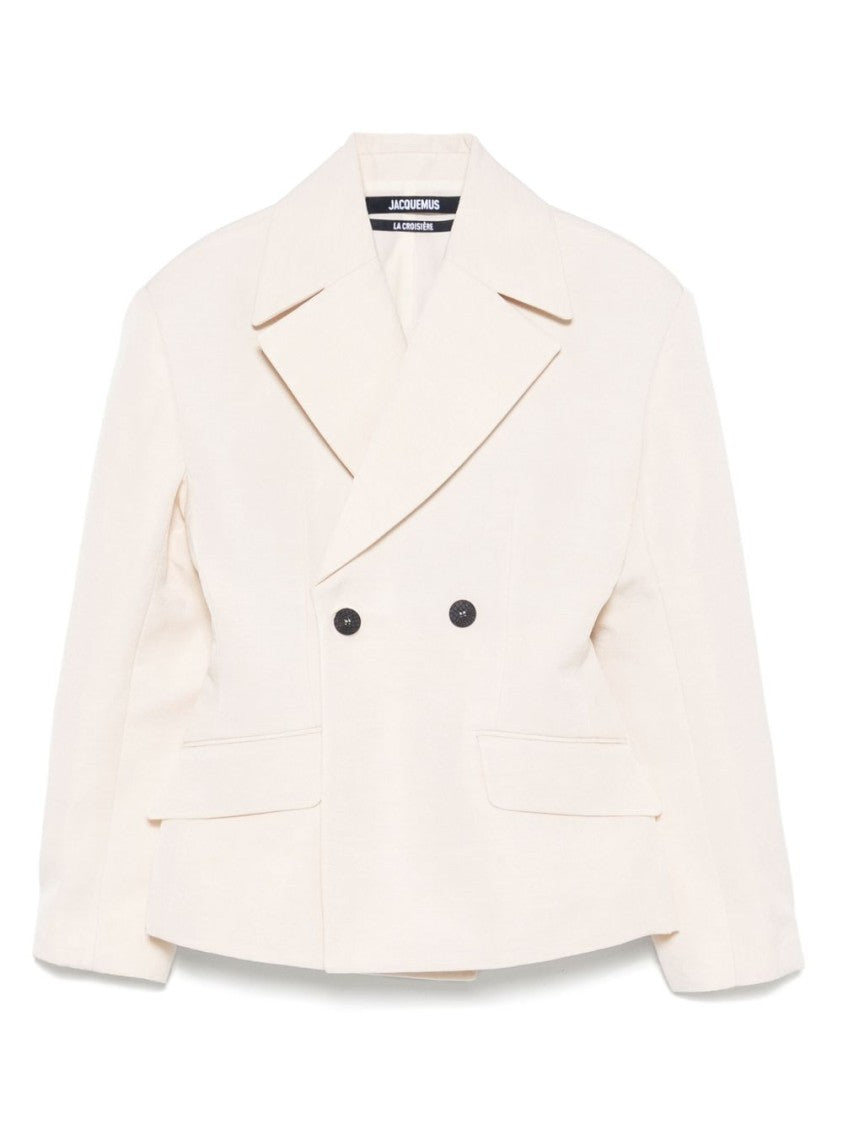 Jacquemus Ecru Double-Breasted Blazer With Structured Silhouette