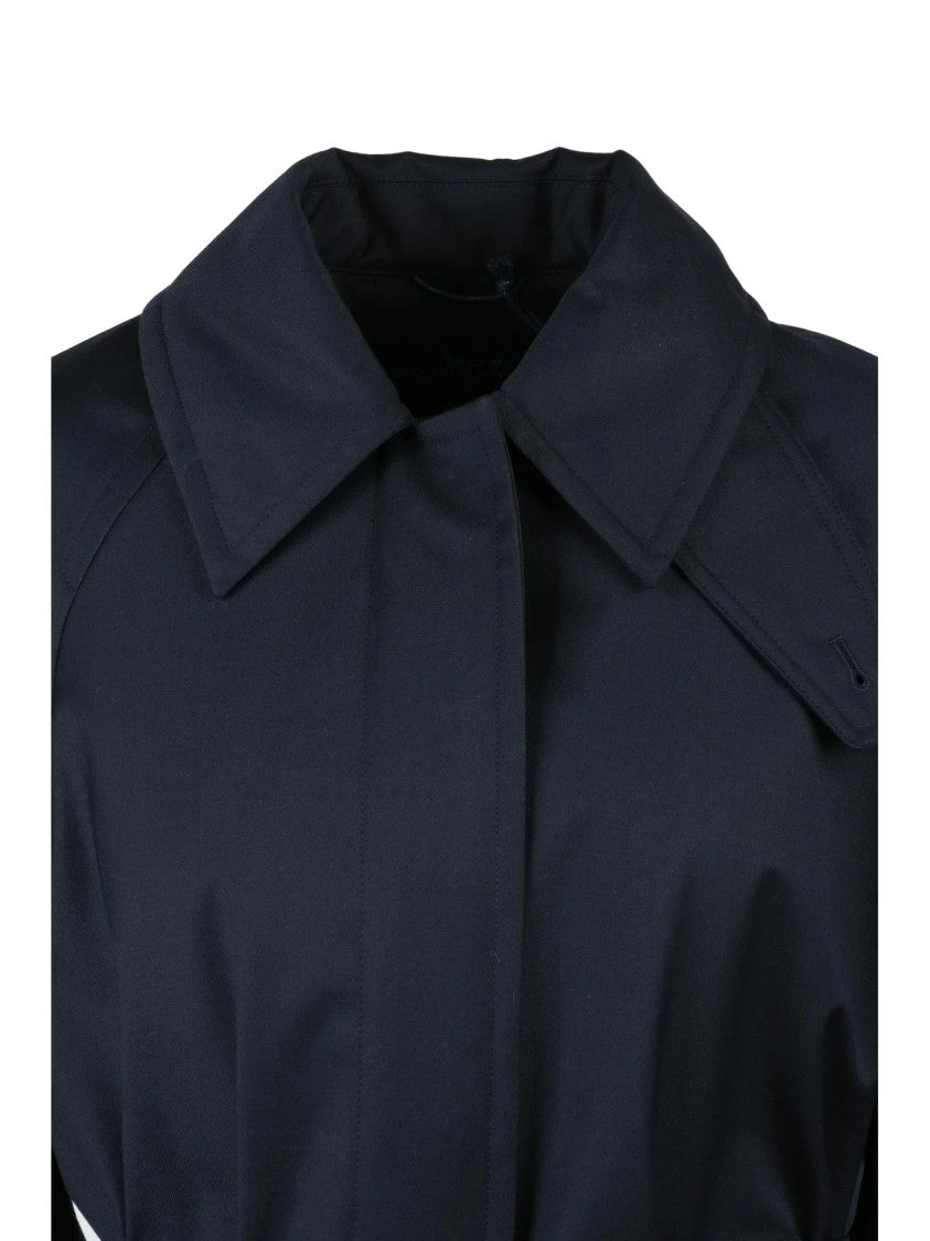 Paltò Belted Blue Trench Coat With Structured Collar And Snap Button Closure