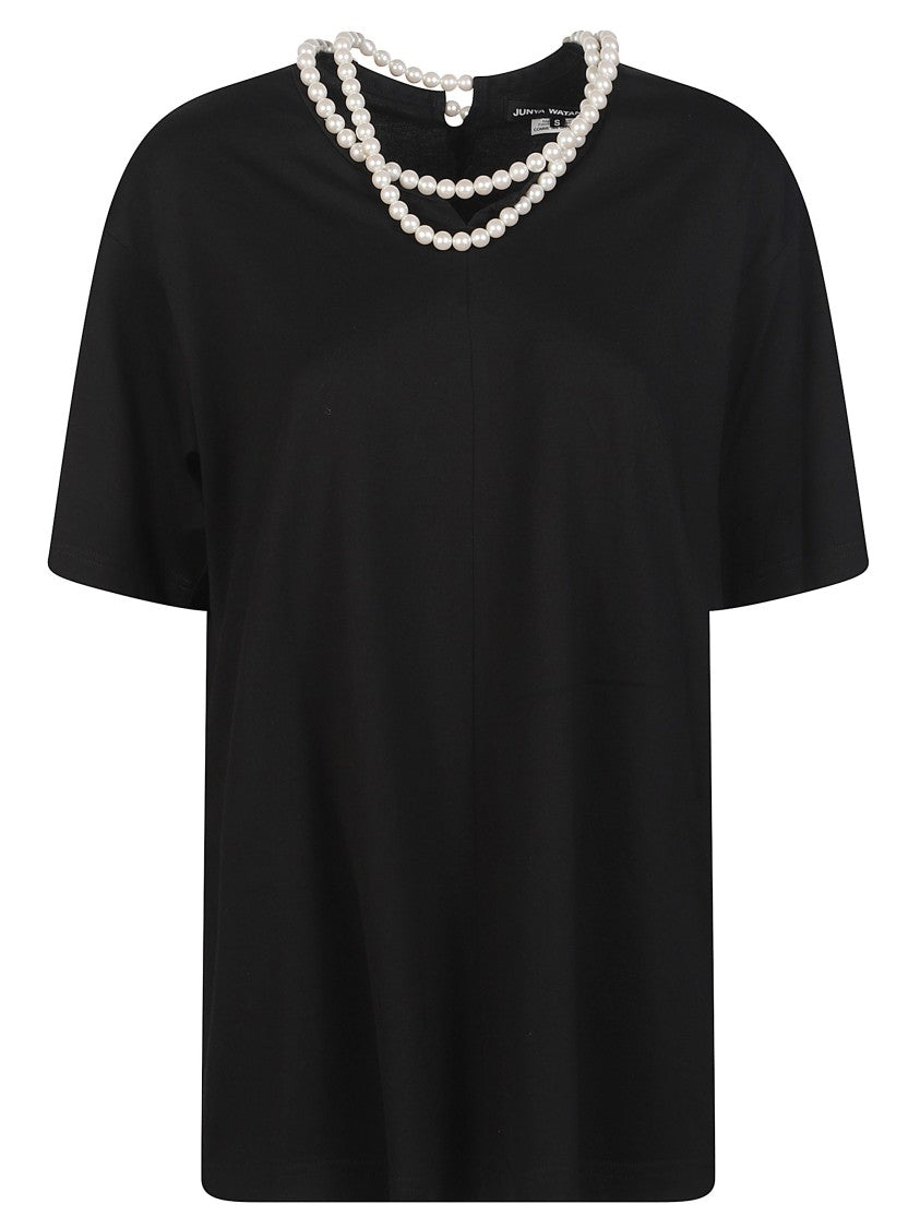 Junya Watanabe Black Pearl Necklace Detail Cotton T-Shirt