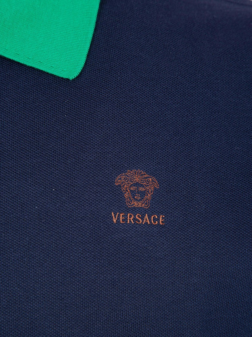 Versace Refined Polo Shirt In Breathable Cotton Piqué With Contrasting Details